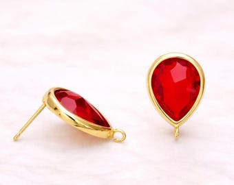 13mm x 10mm Bright Red Teardrop pear shape Earrings Glass Gold or Silver Bulk