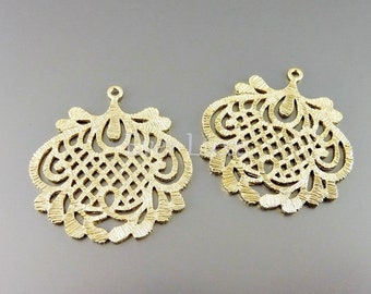 2 Large elegant abstract filigree pendants, matte gold brass jewelry findings / jewellery supplies 1605-MG (matte gold, 2 pieces)