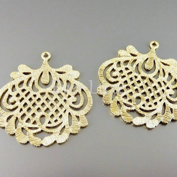 2 Large elegant abstract filigree pendants, matte gold brass jewelry findings / jewellery supplies 1605-MG (matte gold, 2 pieces)