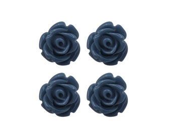 4 pcs 10mm Indigo color rose flower cabochons, flower cabs for rings, earrings 5027-IN