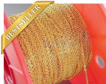 1 meter 2mm x 1.6mm delicate gold plated brass cable chain, flat cable chain B008-BG