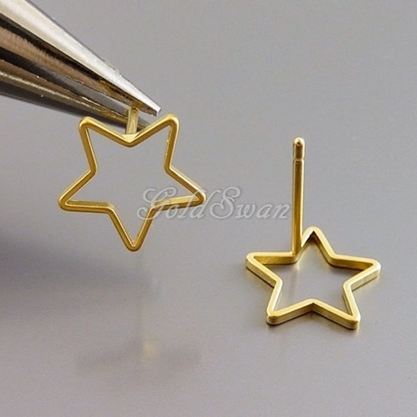 4 pieces / 2 pairs small 10mm upside down open star earrings, star earrings, star jewelry, gold star earrings 1073-MG-10 / ver. 1
