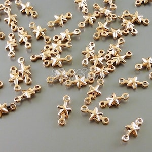 20 Rose Gold Plated Star Charms: 5mm Shiny Brass Connectors