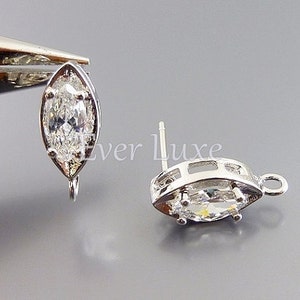 Marquise CZ Stud Earrings: Bridal Jewelry (Bright Silver) image 2