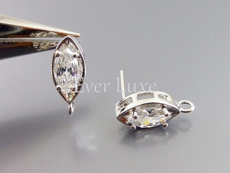 Marquise CZ Stud Earrings: Bridal Jewelry (Bright Silver) image 2