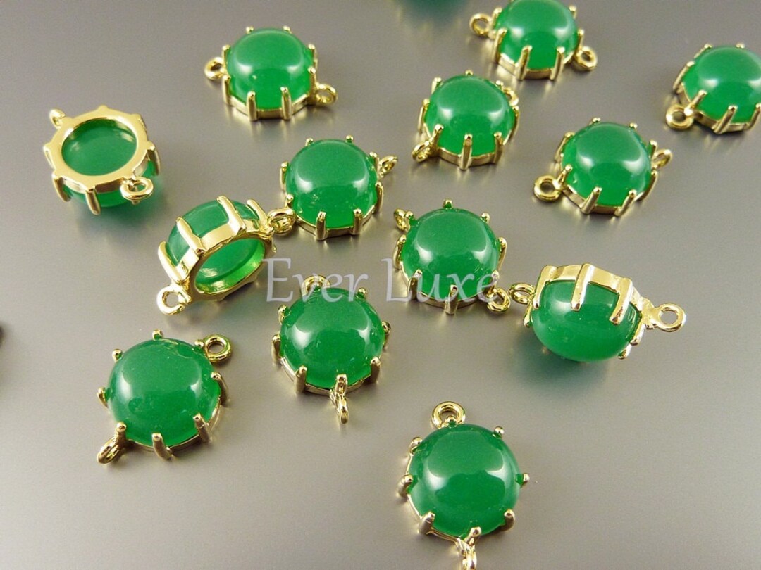 2 Smooth Domed Round Glass Connectors Green Jade Round Etsy