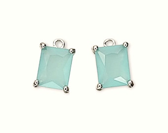 2pcs Light Mint rectangle shaped faceted glass charms, purple lavender stone pendants, baguette cut stone P5164R-LMT