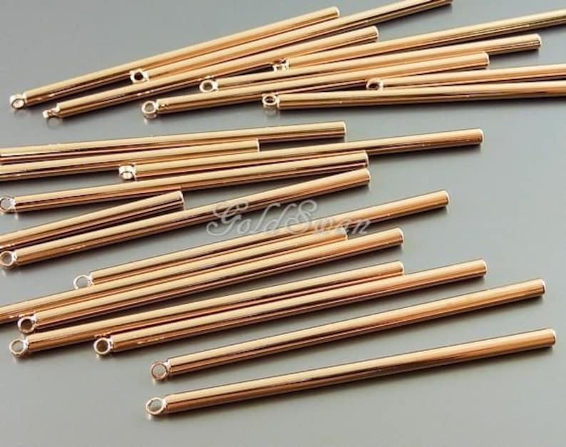 bar necklace delicate bar pendants 1995-BRG bright rose gold 4 shiny rose gold long and skinny 47mm tube bar pendants bar charms