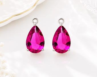 13x8mm Fuchsia Teardrop Glass Charm Pendant Gold or Silver Frame Jewelry Supplies DIY Jewelry