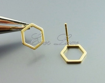 4 pcs / 2 pairs honeycomb / hexagon shape 10mm stud earrings, earring making, geometric earrings 1074-MG-10