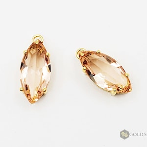 2 pieces peach champagne marquise glass charms, bridal crystal earrings, bridesmaids necklace gifts P5165G-CH