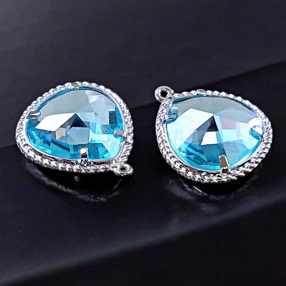 2ps Glistening Blue Aqua-colored Crystal Stonem, Elegant Teardrop 