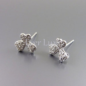 2 pcs / 1 pair clover stud earrings / lucky clover cubic zirconia earring components 1723-BR
