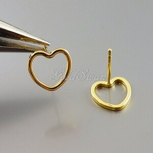 4 pcs (2 pairs) shiny gold plated brass 9mm heart earrings, shiny gold open heart earrings, gold heart studs 1072-BG-9