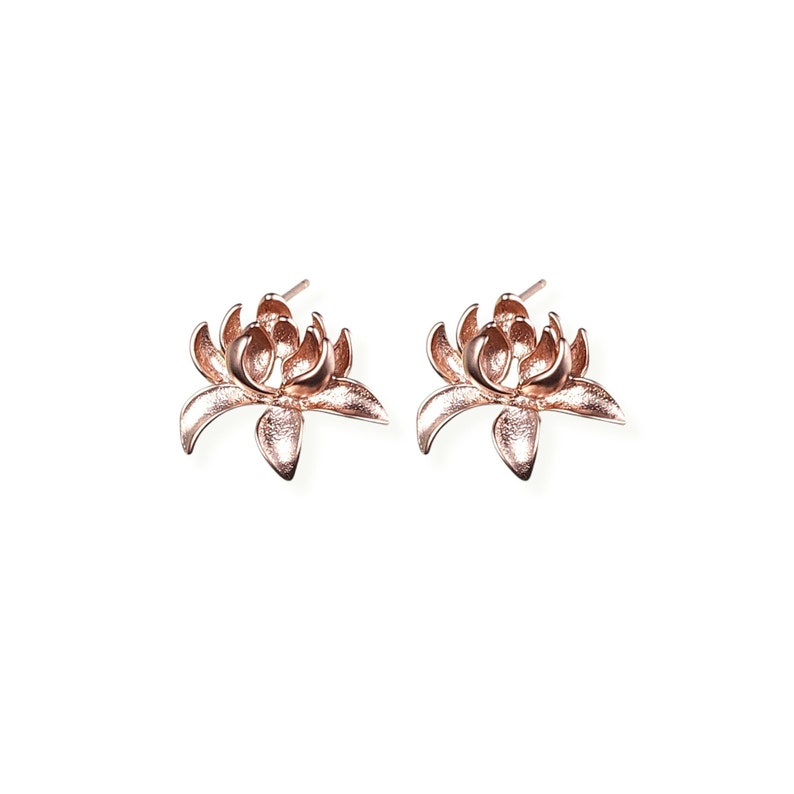 2 pcs / 1 pair matte rose gold beautiful lotus flower earrings, lotus stud earrings E1198-MRG image 1