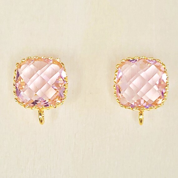 Faceted Stone Post Earrings - Pink Faceted Stone Post Earrings - Pink