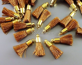 Bronze Brown Cotton Tassels: Small DIY Jewelry Charms (4 pcs)