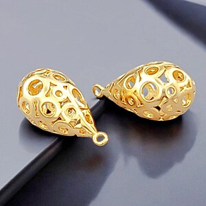 2pcs Matte/Semi-Matte 14K Gold high-quality teardrop charms w/ a bubble gold dot design, or a gold polka dot pattern circle pendant 1237-MG