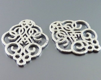 2 beautiful and elegant lace filigree jewelry pendants, charms, findings, jewelry making, craft supplies 1032-MR