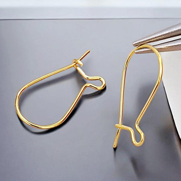 32 x 20 mm glänzende hochwertige 14K Vergoldete Kidney Ohrdrähte: Zarte DIY Schmuckzubehör