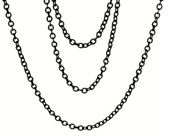 1 meter high-quality, elegant matte black lacquer-coated brass chain for crafting and jewelry, round links with a smooth finish B011-BL