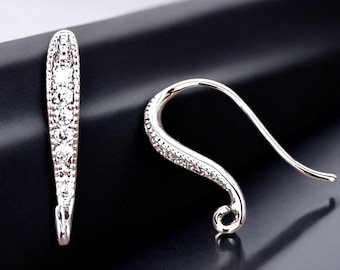 2 pcs / 1 pair Elegant crystal CZ Cubic Zirconia detailed earrings, silver hook cubic clear crystal earrings, earrings jewelry,  1801-BR