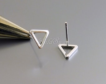 4 pcs / 2 pairs shiny rhodium silver tiny 8mm triangle post earrings, silver geometric earrings, jewelry 1068-BR-8 (shiny silver)