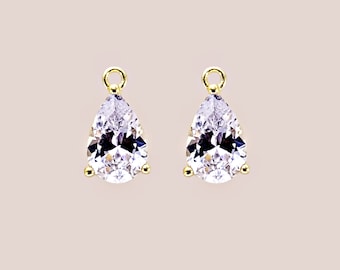 2 pcs 10mm Teardrop Best Quality CZ Cubic Zirconia Crystal Charms, Pendants Perfect for Bridesmaids and Wedding Glamour! P5170-BG