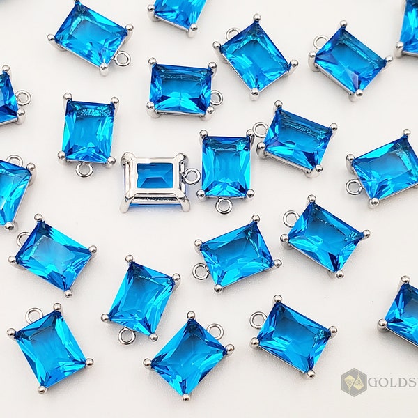 2 cool capri blue crystal glass charms, rectangle shaped necklace pendants, blue bridal earrings P5164R-CB