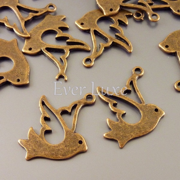 8 Flying dove bird charms in antiqued golden brass for making charm bracelets, necklaces, earrings, jewelry AN043-B (AN brass, 8 pieces)