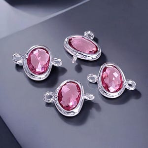 4 very Small 6mm ruby red abstract oval connectors, simple bezel setting glass stone connectors, 5119R-RU-6