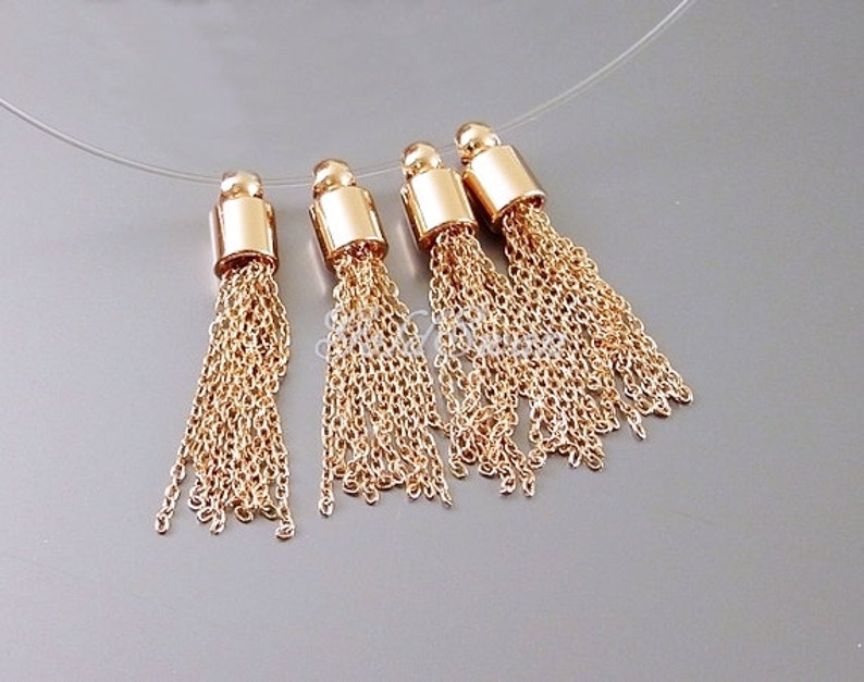 small brass metal chain tassels 20/% SALE 4 rose gold tiny chain tassel charms rose gold jewelry tassel pendants 2076-BRG