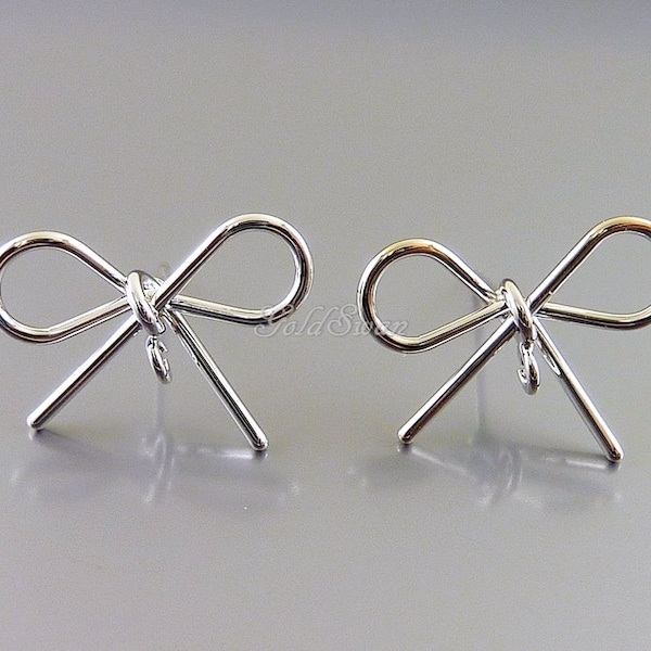 4 pcs / 2 pairs silver wirework ribbon earrings, delicate wired bow earrings, silver bow earrings E2160-BR