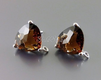 2 piezas / 1 par de pendientes de cristal de cuarzo ahumado, color marrón coñac en plata, pendientes de dama de honor DIY E5133R-SQ