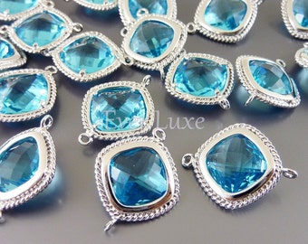 2 aqua blue diamond shaped glass in rope frame setting, supplies for jewelry making, colorful beads 5089R-AQ