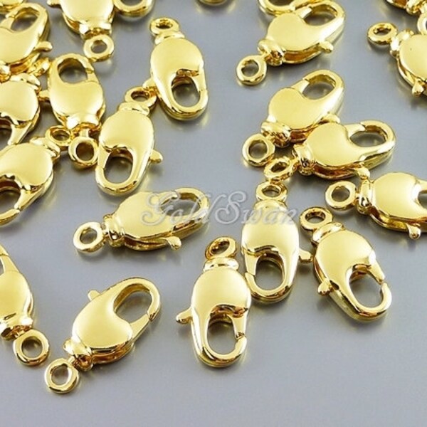 4 pieces 15mm x 6mm small swivel lobster clasps, gold plated brass clasps B124-BG-SM