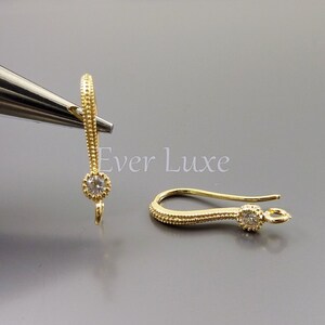 4 pcs / 2 pairs textured hook ear wires with CZ cubic zirconia accent, gold earrings components 1818-BG image 3