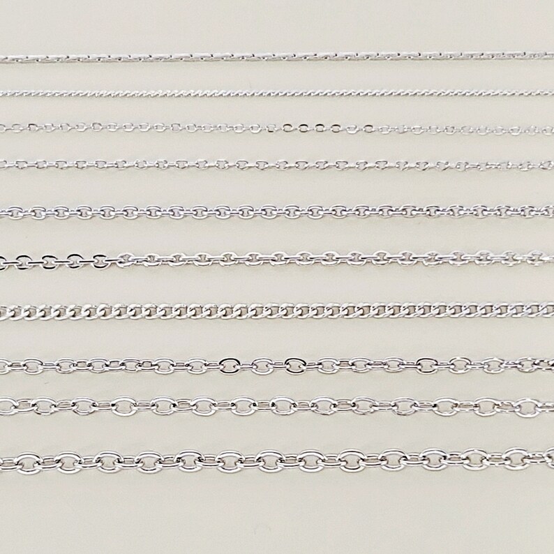 Chain Sampler 0.5m 20 in each 10 Different styles of high-quality, genuine Rhodium chains jewellery making Chain Sampler Lot-1R image 2