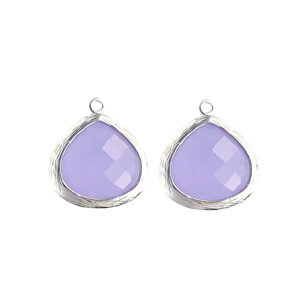 2 pieces of light lavender pastel glass in textured bezel setting glass charms for jewelry making 5058R-LL