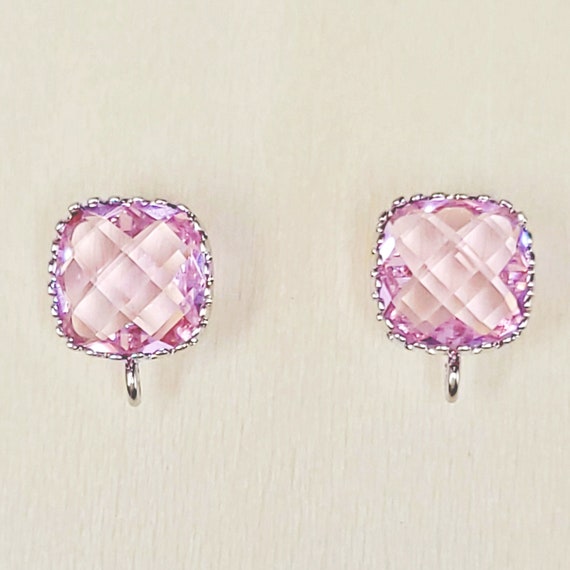 1 Pair 2 Pcs Lovely Soft Light pink Square Earrings With Pink