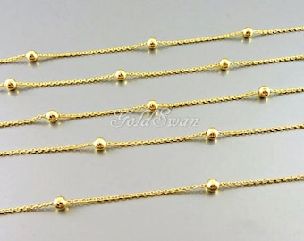 14K Gold Plated Ball Chain: 2.7mm Bead Satellite Link, 1 Meter