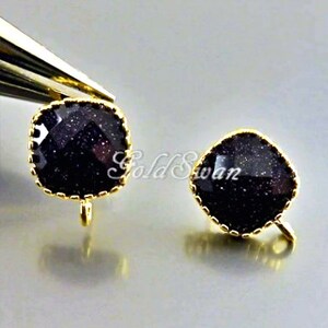 2 pcs / 1 pair Unique shimmery black galaxy glass stone earrings  glitter stone E5155G-BLK-GY