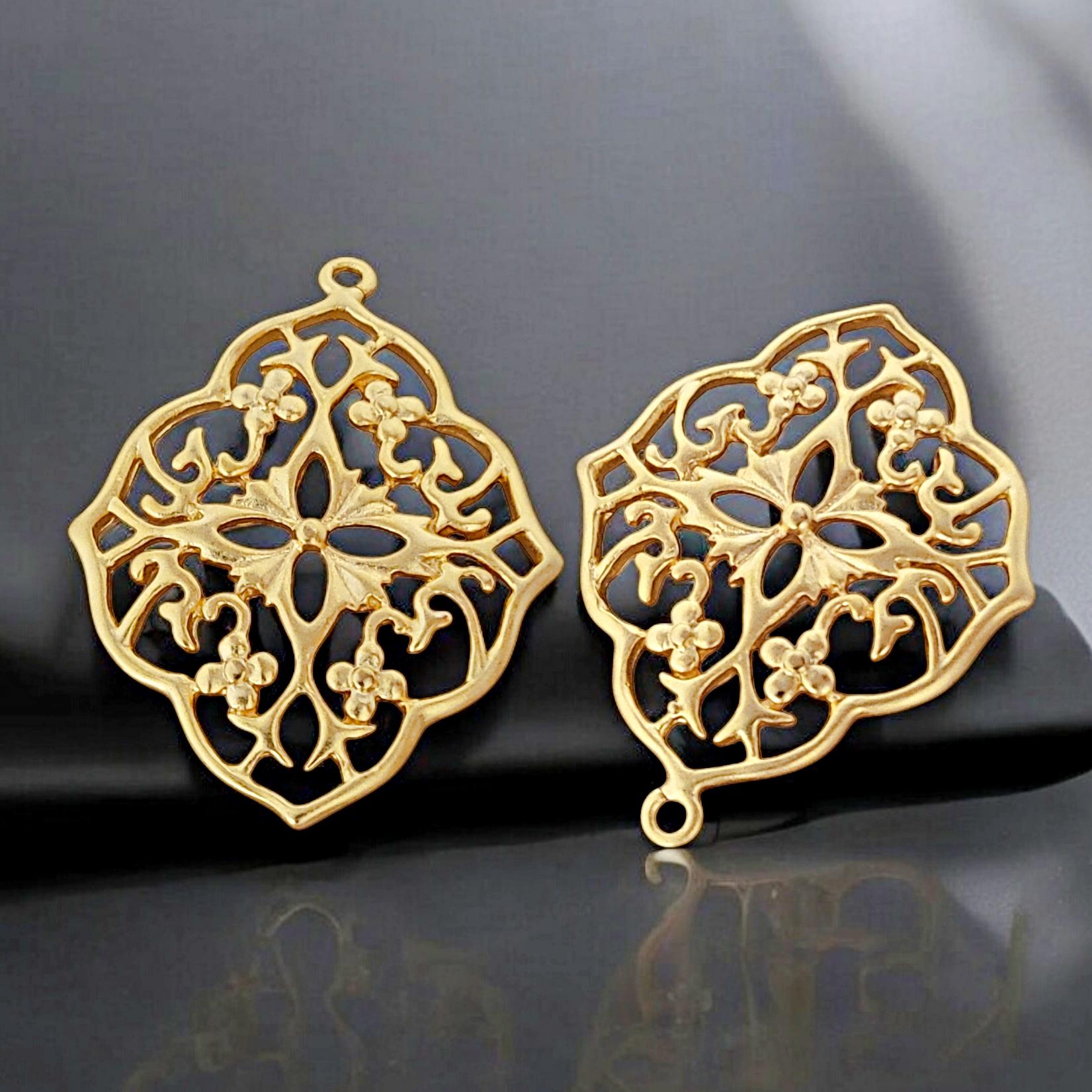 【専用】✴︎14kgfフラワーカービングチャーム2点 14K Gold Carved Pink Opal Flower Charm, 14K Gemstone Flower