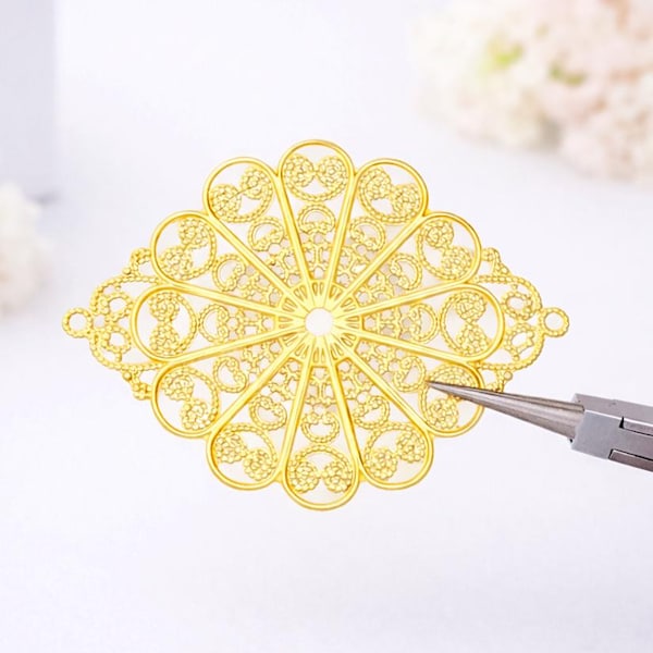 55mm Large Matte Gold or Rhodium Filigree Pendants: Iron Jewelry Findings Bulk 2 or 10 pcs