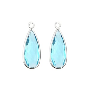2pcs dark aqua blue / aquamarine glass long teardrop stone bezeled pendants, jewelry stones, personalized  5131R-DAQ
