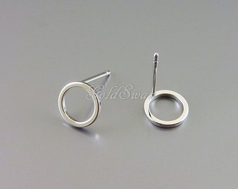 Rhodium Plated Brass Circle Stud Earrings: 8mm Geometric (2 Pairs)