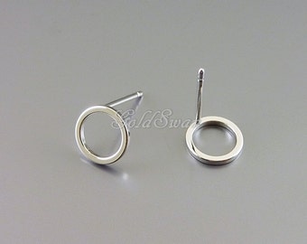 4 pcs / 2 pairs simple shiny silver 8mm open circle stud earrings, geometric circle earrings 1071-BR-8