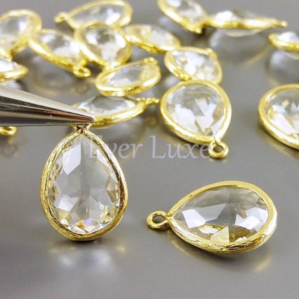 2 clear crystal teardrop glass stone charms for jewelry / jewellery, bridal, wedding jewelry 5073G-CL