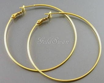 4 pcs / 2 pairs large 50mm matte gold plain ring simple hoop earrings, gold hoops 983-MG-50