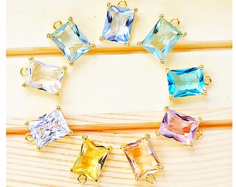 Choose Color 2 pcs High Quality beautiful faceted glass zircon charms, rectangle glass crystals, charms, necklace stone pendants P5164G